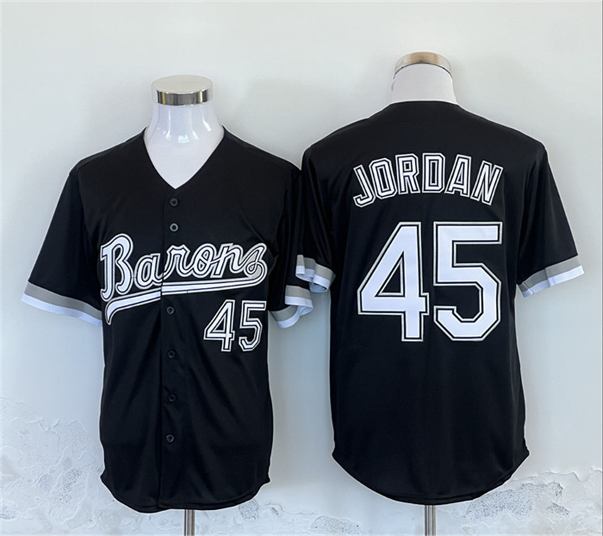 Men's Black Birmingham Barons #45 Michael Jordan Throwback Stitched Baseball Jersey